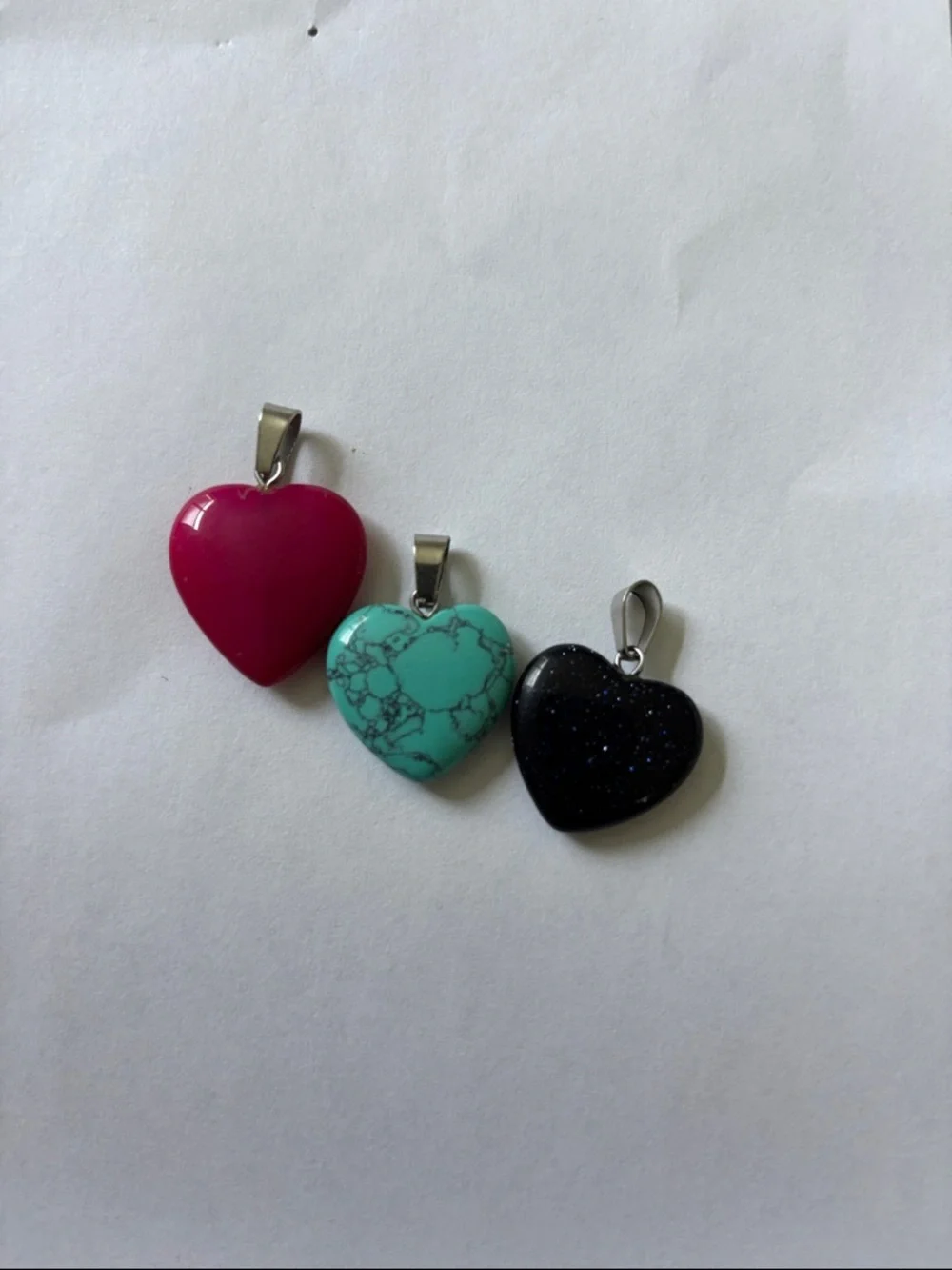 Heart Stone Pendant Necklace - Pink, Turquoise, Black